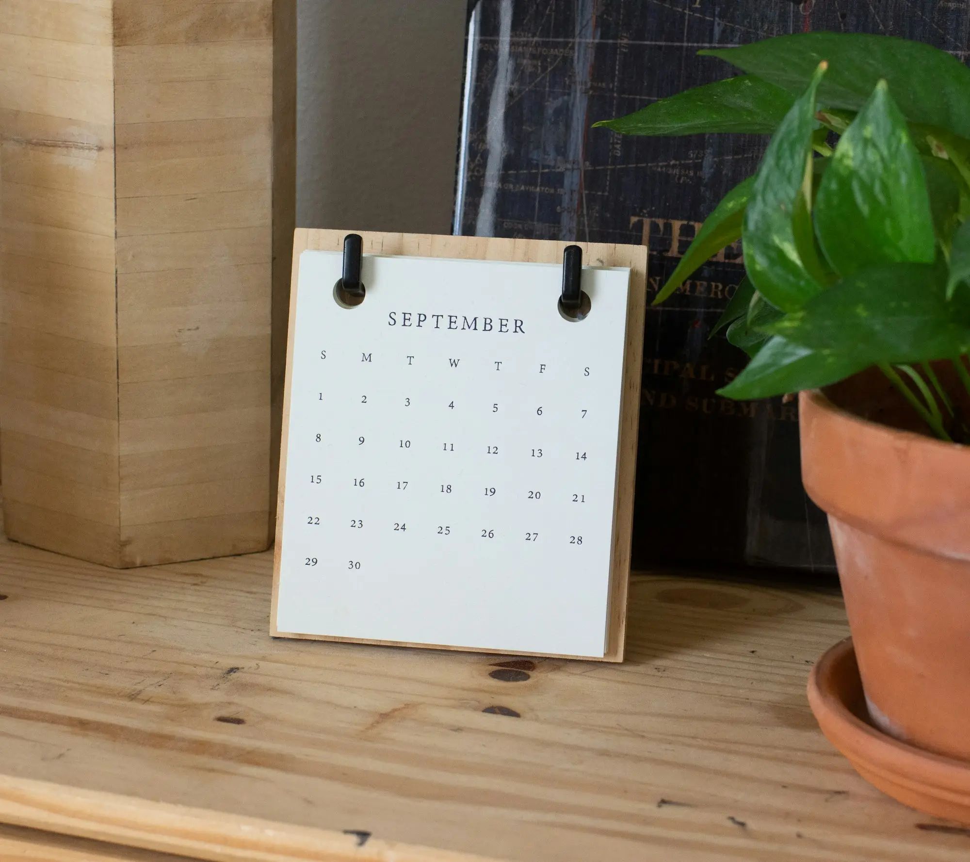 Desk calendar on a wooden table
